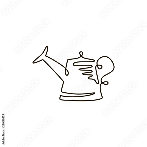 Vector Line Icon. Watering can garden tool. One line drawing. Isolated on white background