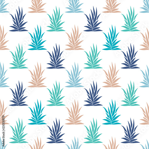 Seamless pattern with tropical, succulent plants, bushes. Floral ornament on a white background. Vector illustration.
