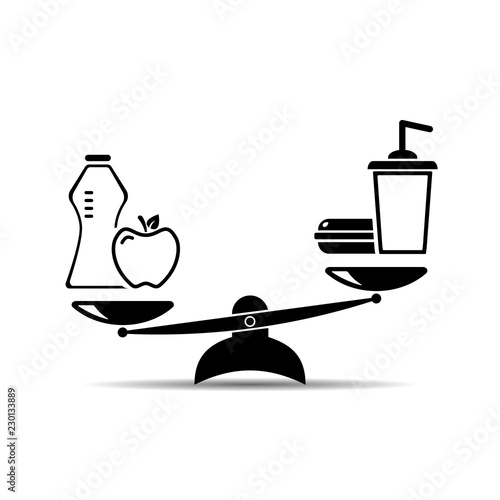 healthy lifestyle and Fast food. scale icon. vector illustration