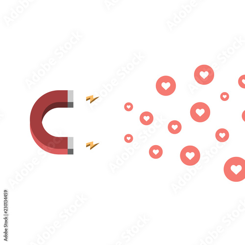 marketing concept with magnet, like and hearts Illustration.