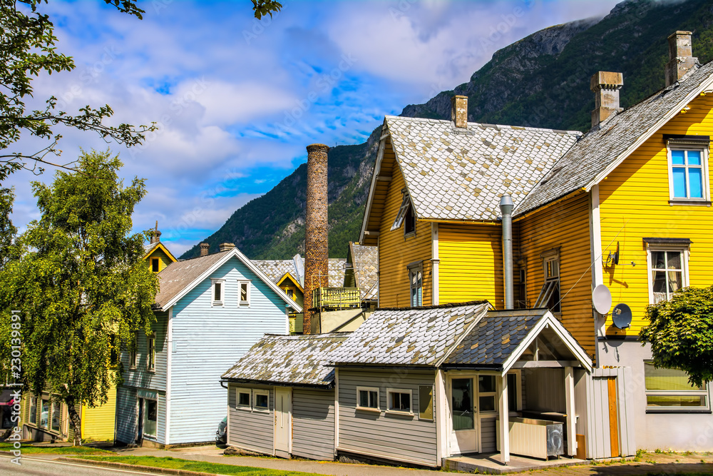 Traditional old houses in Odda, Norway.