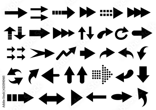 Vector set of arrow shapes isolated on white.