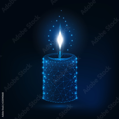 Glowing low polygonal aromatic candle stick on dark blue background.