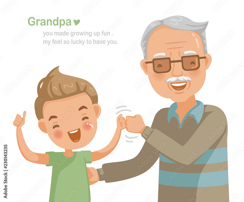Grandfather and grandson Fist bump aside.Thumb up.Family relationship, insurance concept for the elderly, education of the child. Picture card design and text instead of love. Card design for elderly. Grandfather and grandson Fist bump aside.Thumb up.Family relationship, insurance concept for the elderly, education of the child. Picture card design and text instead of love. Card design for elderly.