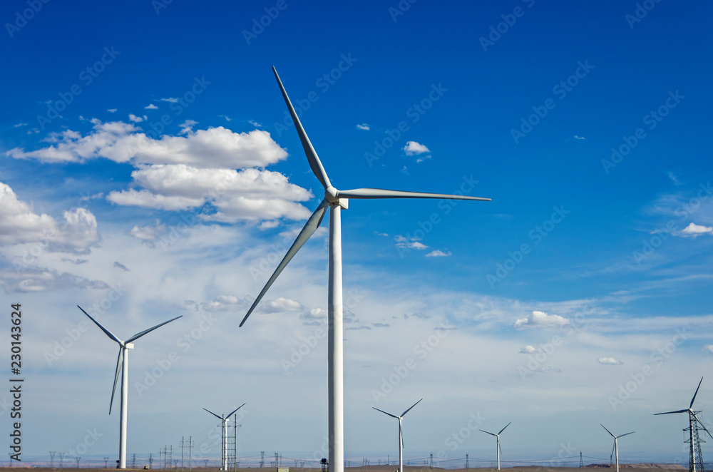 wind power generation under the blue sky