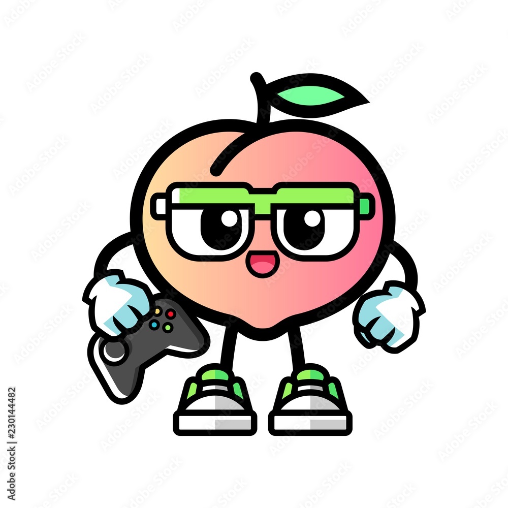 Peach gamer mascot cartoon illustration Peach gamer mascot cartoon illustration