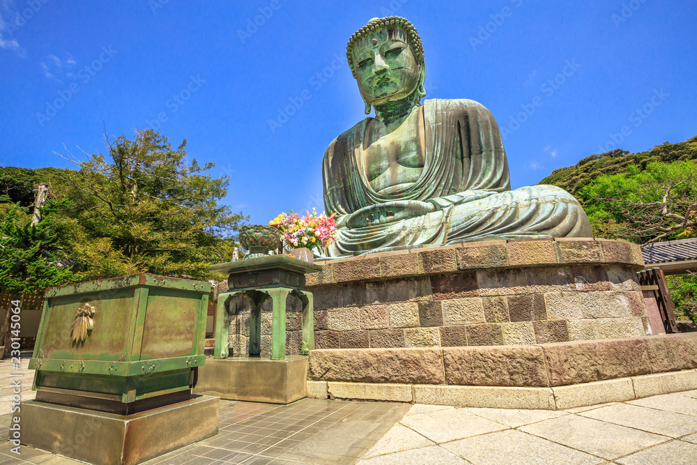 Big Buddha Daibutsu, the largest bronze statue of Buddha Vairocana. Kotoku-in Buddhist Temple in Kamakura from old Japan, cast in 1252. Big Buddha Daibutsu, the largest bronze statue of Buddha Vairocana. Kotoku-in Buddhist Temple in Kamakura from old Japan, cast in 1252.