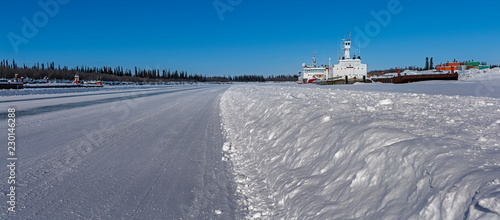 Mackenzie River Ice Road with Barges at Inuvik photo