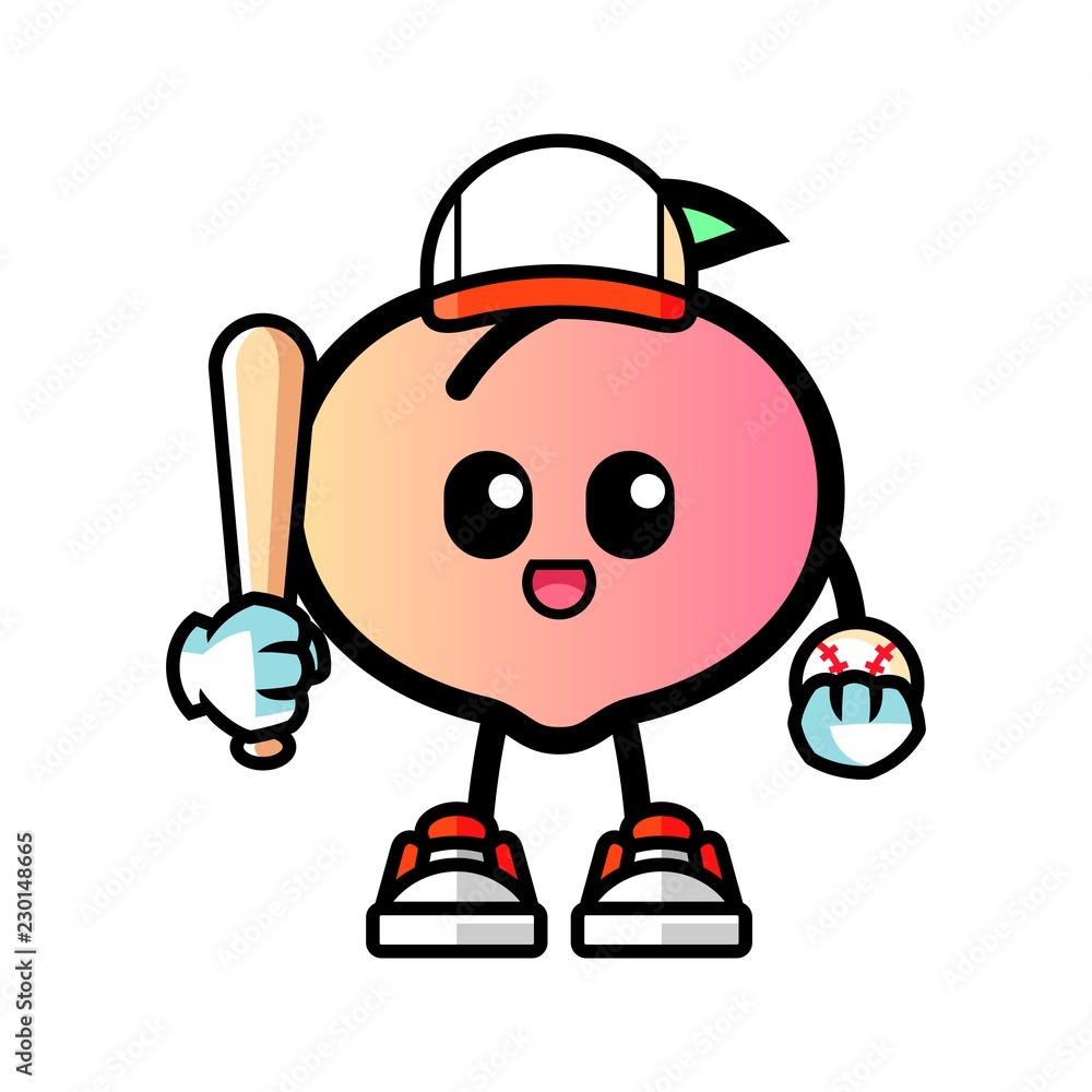 Peach play baseball mascot cartoon illustration Peach play baseball mascot cartoon illustration