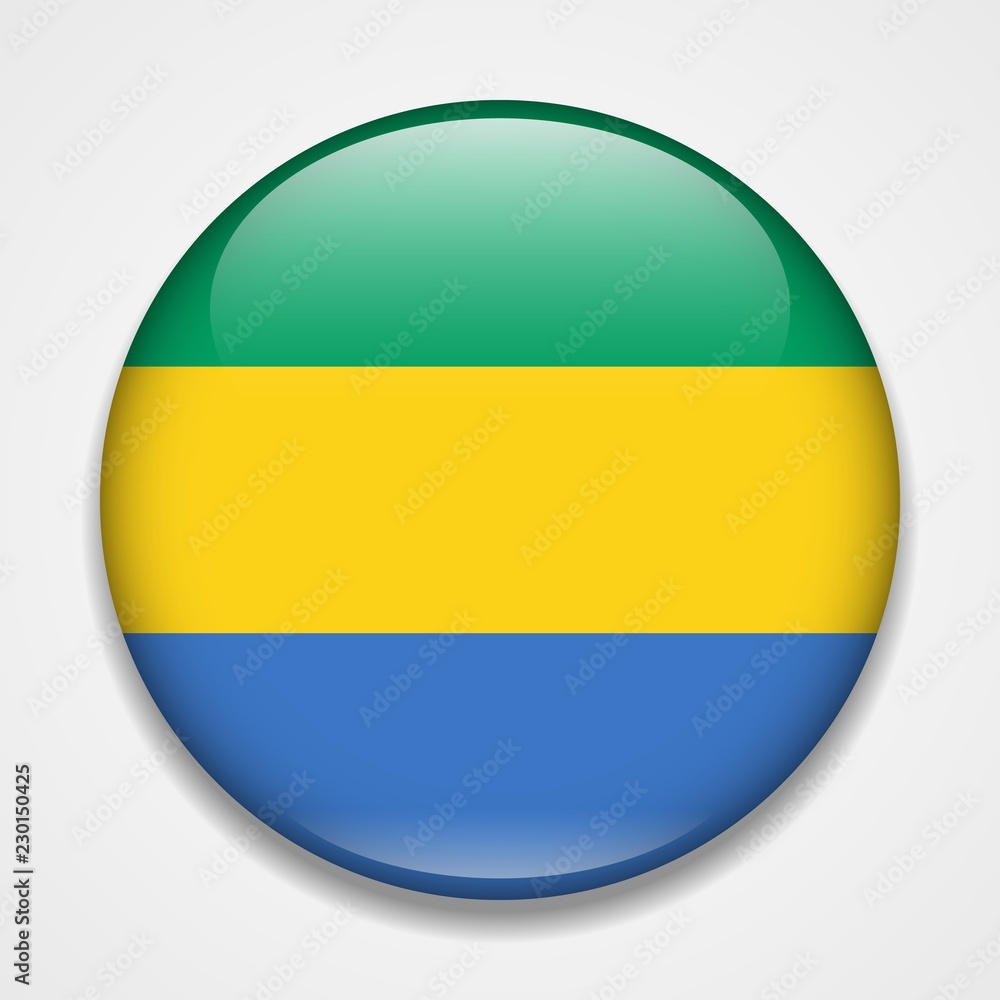 Flag of Gabon. Round glossy badge Flag of Gabon. Round glossy badge