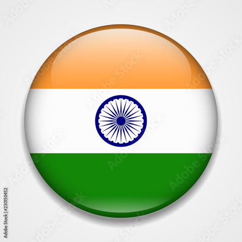 Flag of India. Round glossy badge