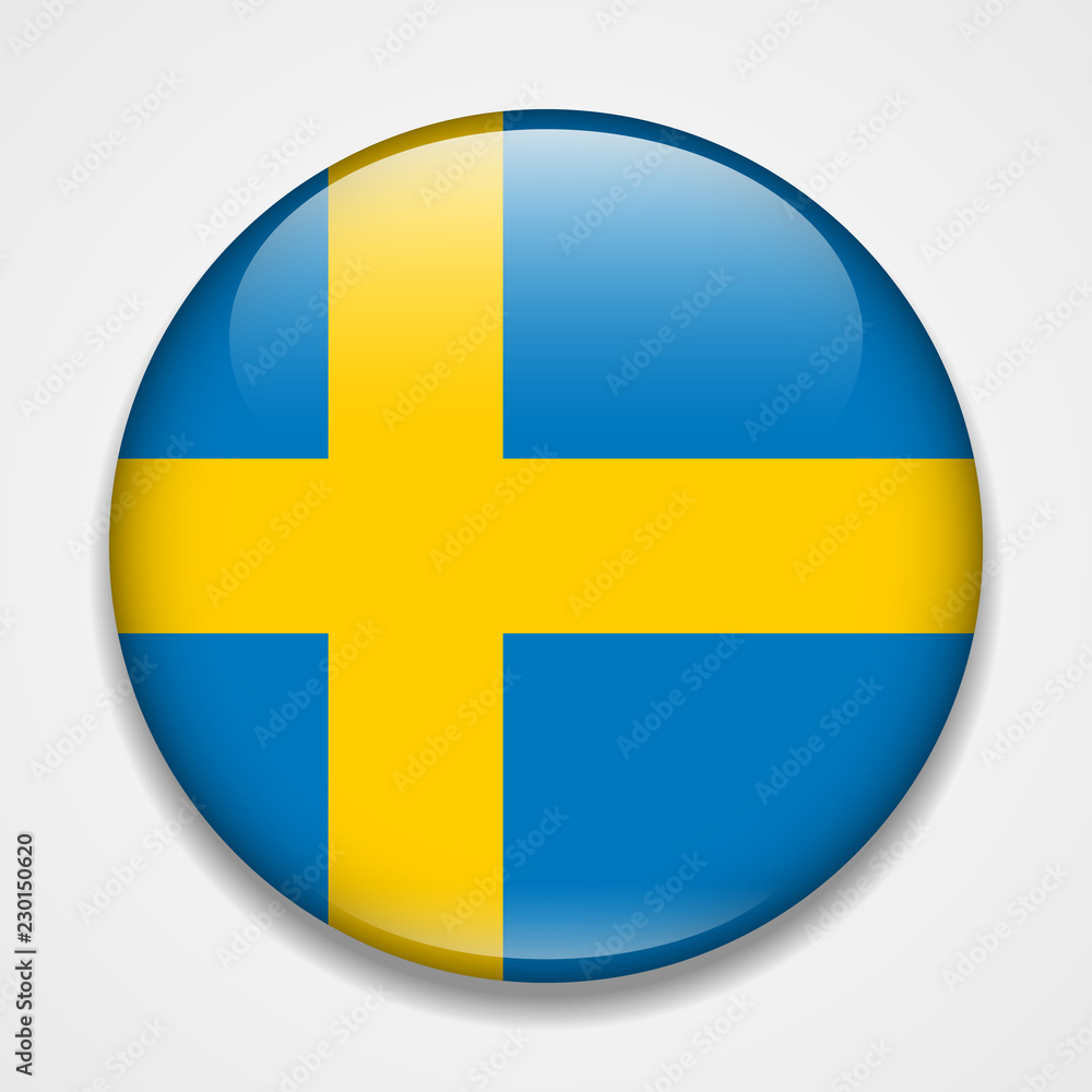 Flag of Sweden. Round glossy badge Flag of Sweden. Round glossy badge