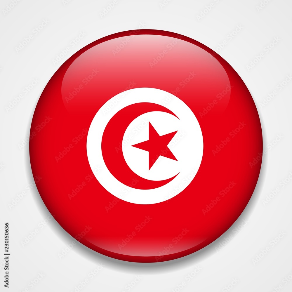 Flag of Tunisia. Round glossy badge Flag of Tunisia. Round glossy badge