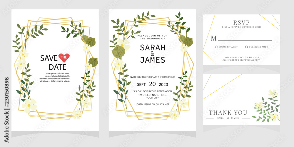 wedding card invitation with beauty flowers. Wedding Invitation floral invite Rsvp cute card vector Designs set