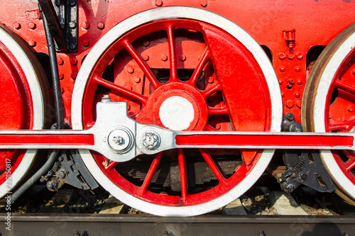 The wheels of the locomotive. Red wheels Lokomotiv. photo