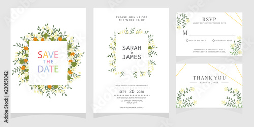 wedding card invitation with beauty flowers. Wedding Invitation floral invite Rsvp cute card vector Designs set