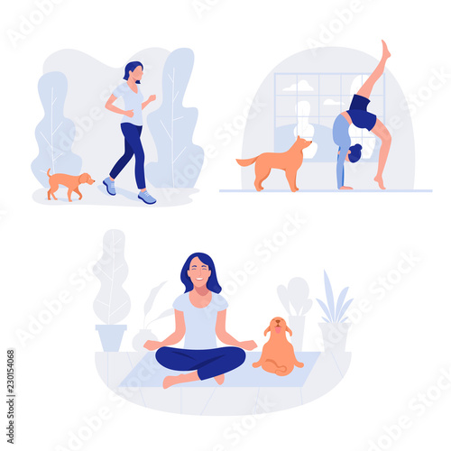 Woman and dog. Healthy lifestyle, working out, exercising