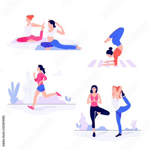 Athletic young women workin out, doing fitness exercise