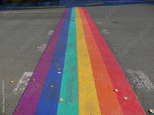 Rainbow painted crossroads in Whitehorse, Yukon, Canada