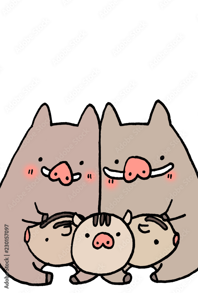 猪 いのしし イノシシ とうり坊のかわいい亥年年賀状イラスト Stock Illustration Adobe Stock