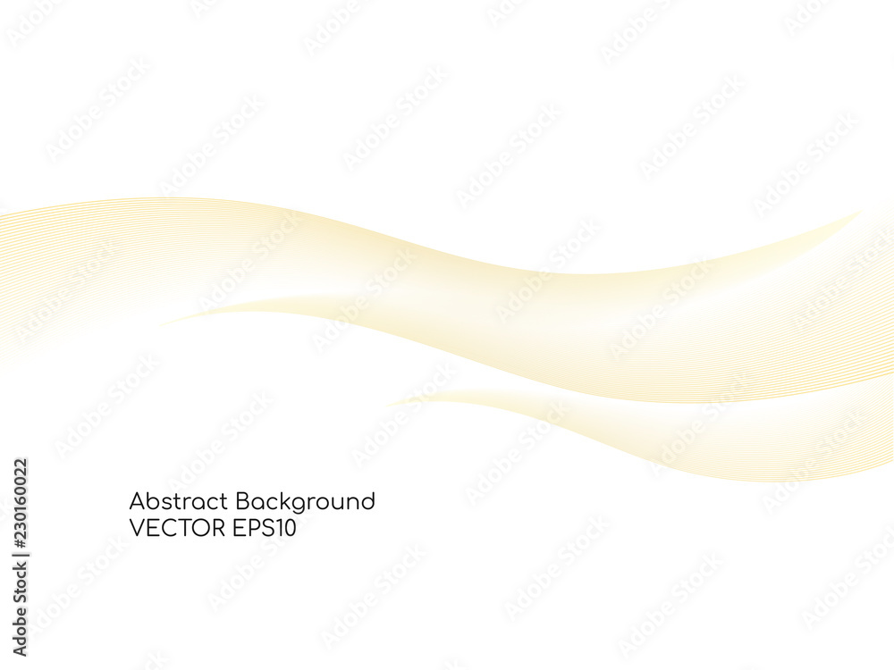 Abstract gold wavy on white background with golden color smooth curves ...