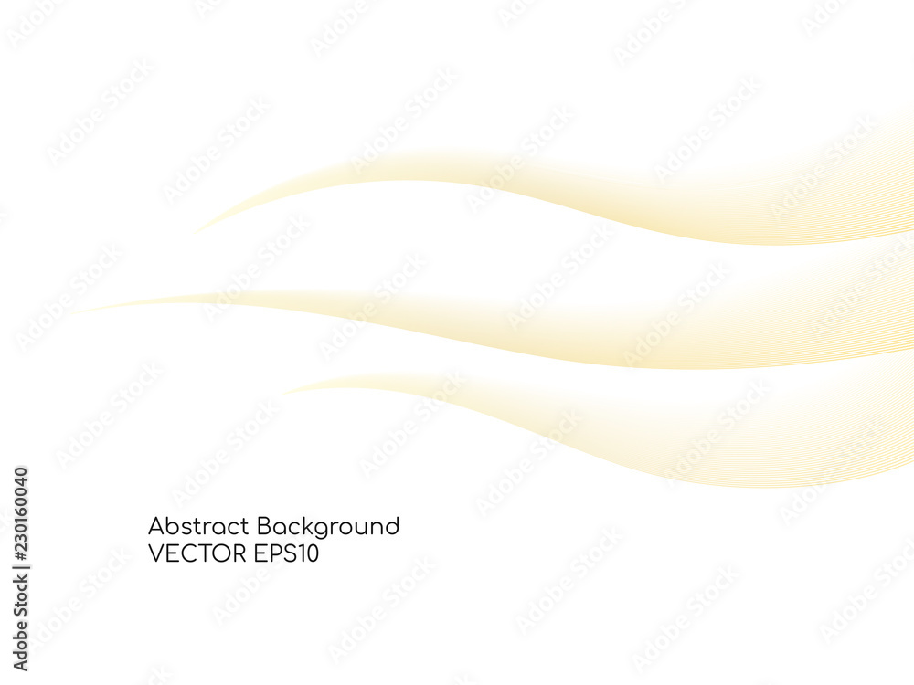 Abstract gold wavy on white background with golden color smooth curves ...