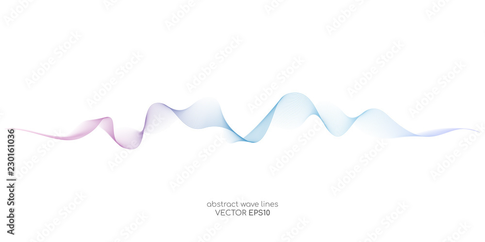 Abstract colorful wave lines flowing isolated on white background for vector design elements in concept of sound, music, technology, science. - obrazy, fototapety, plakaty 