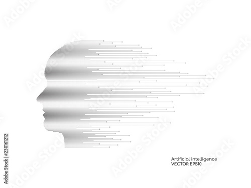 Artificial intelligence technology concept human head shape with light dots line. Vector in concept technology, communication, digital, ai, science.