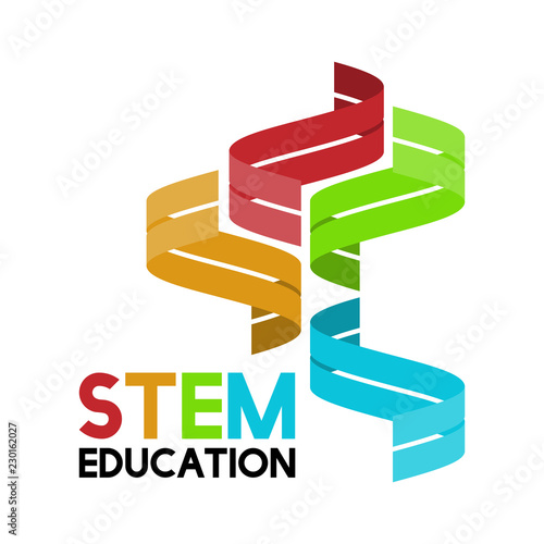 STEM education logo banner. Curve ribbon logo.