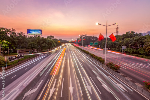 traffic in the city at night