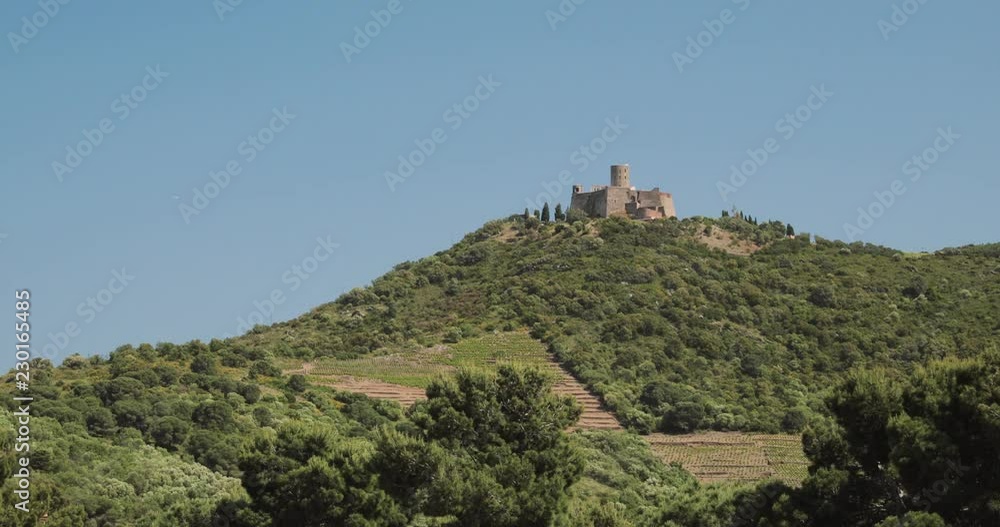 Collioure, France. Fort Saint Elme In Sunny Spring Day. Old Medieval Fortress Saint-elme Is A Military Fort.
