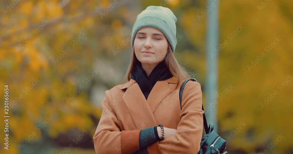 Portrait of a young girl in autumn park. Walk in the park in autumn Portrait of a young girl in autumn park. Walk in the park in autumn