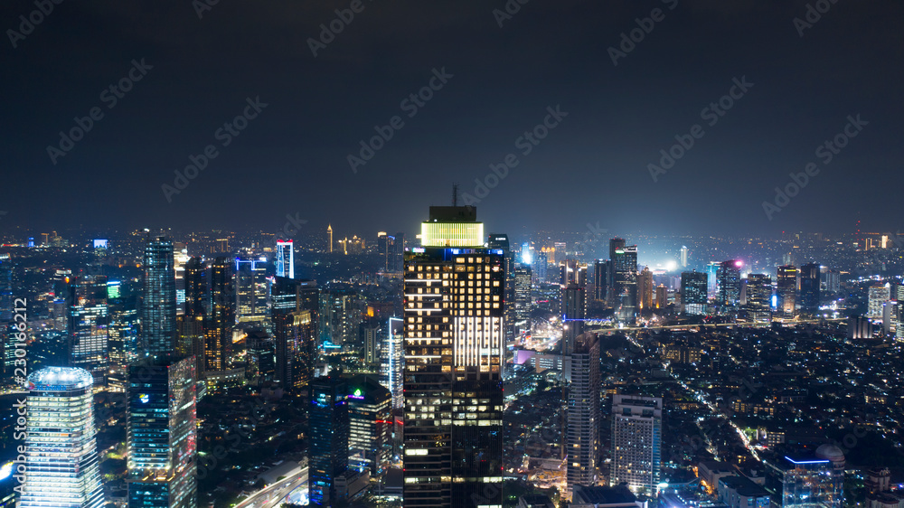 Beautiful Jakarta cityscape with glowing skyscrapers