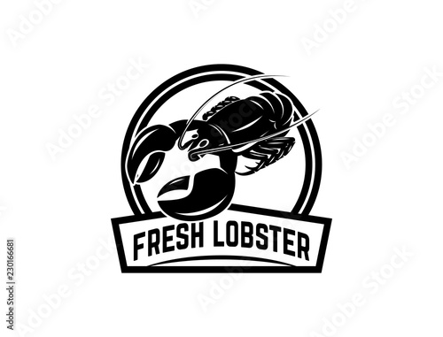 Fresh seafood. Emblem template with lobster. Design element for logo, label, emblem, sign, poster.