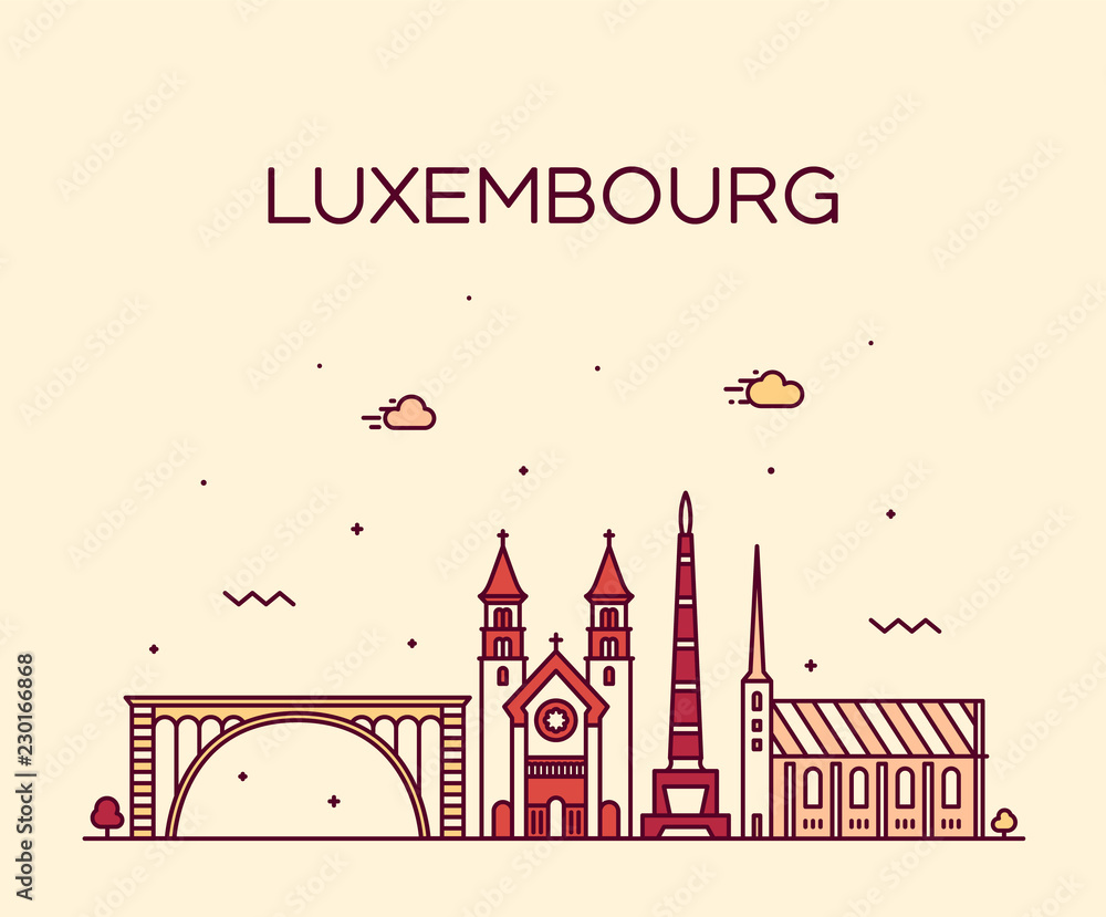 Luxembourg skyline vector linear style city trendy