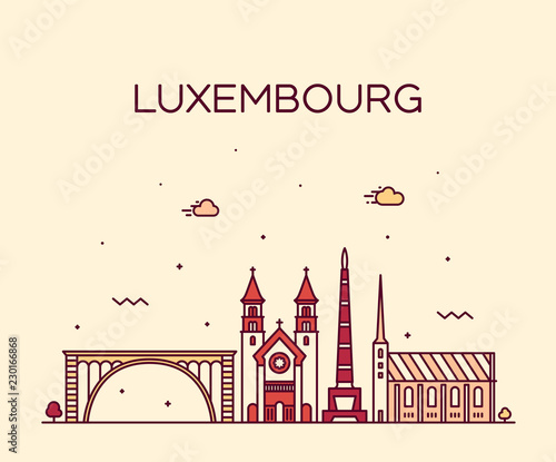 Luxembourg skyline vector linear style city trendy