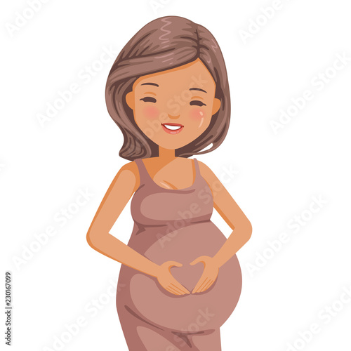 Pregnant women. pregnancy female. making heart gesture. love and expectation concept. during pregnancy, happy waiting for strong childbirth. Vector cartoon illustrations isolated on white background