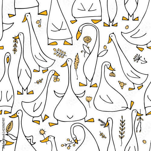 Funny goose family, seamless pattern for your design