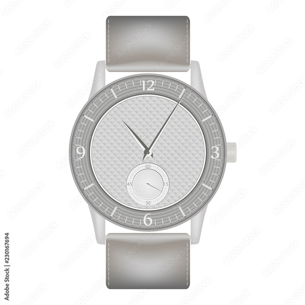 Gray wrist watch with leather band isolated on white background Gray wrist watch with leather band isolated on white background