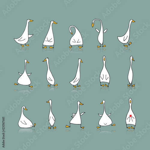 Fotografia Funny goose set, sketch for your design