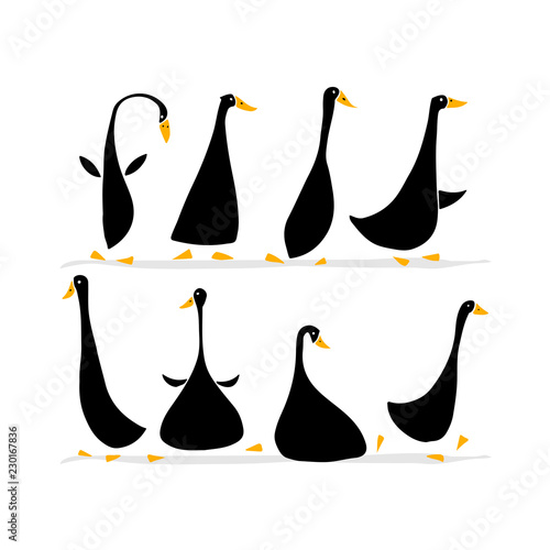 Funny goose set, sketch for your design