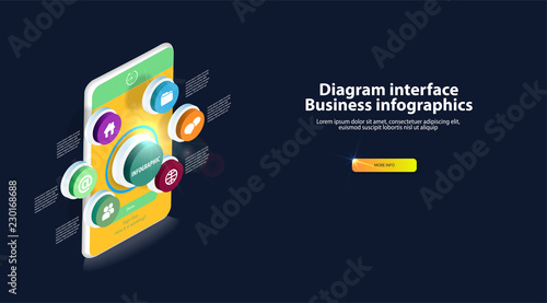 Business infographics in orthogonal projection on the phone screen