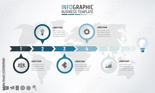 Business time line infographics template for presentation with 5 options, steps, processes. Business milestone, work flow diagram vector illustration.