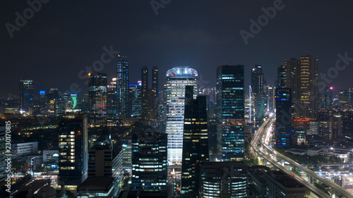 Scenic nighttime skyline of Jakarta city
