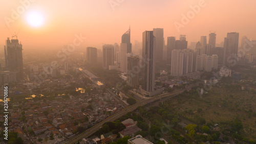 silhouette of skyscrapers on sunrise in Jakarta