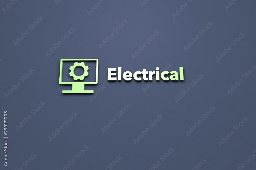 Text Electrical with green 3D illustration and blue background