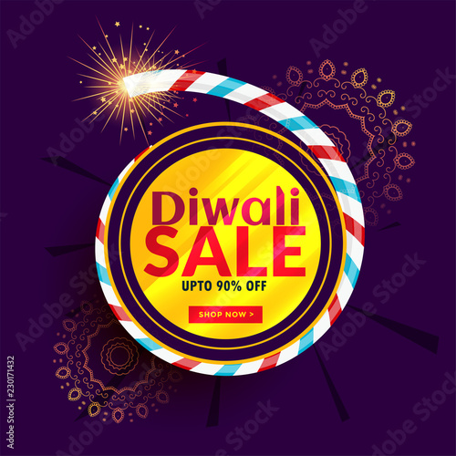 diwali sale poster design with cracker
