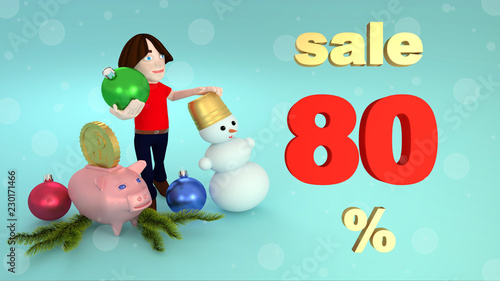 New Year and Christmas sales eighty percent. 3D rendering