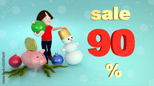 New Year and Christmas sales ninety percent. 3D rendering