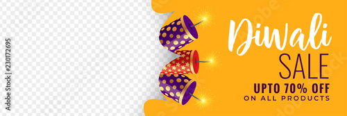 diwali sale banner with crackers